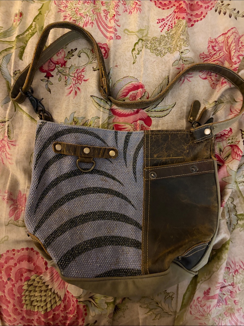 Myra Bag Gray and Brown Distressed Leather Crossbody